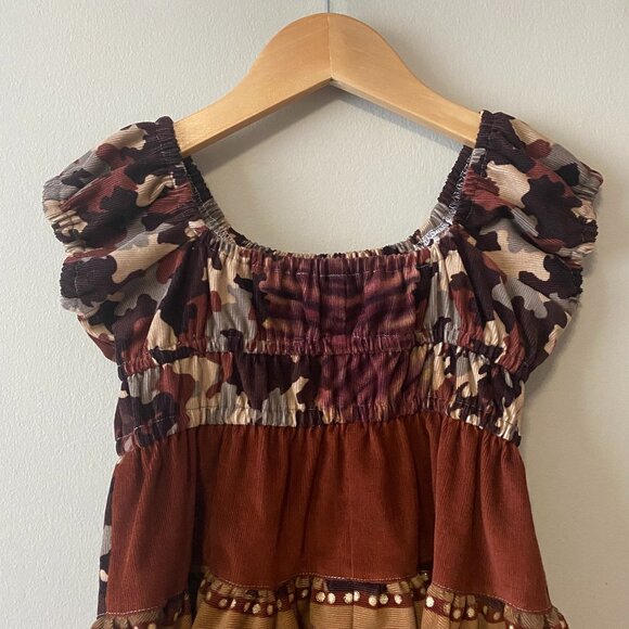 Handmade Children's 100% Cotton Corduroy Brown Tan Multicolour Dress - Picture 9 of 15